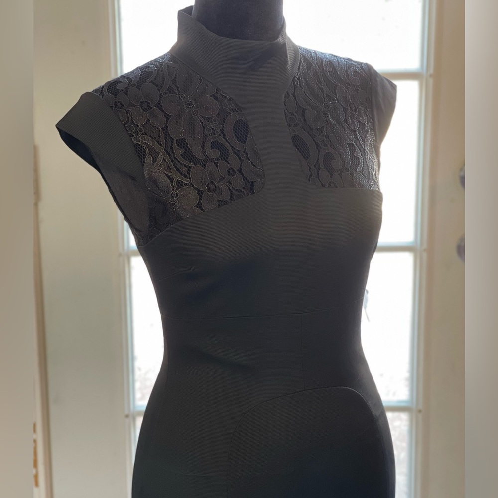 Elegant Black with dark chocolate brown Lace Dress